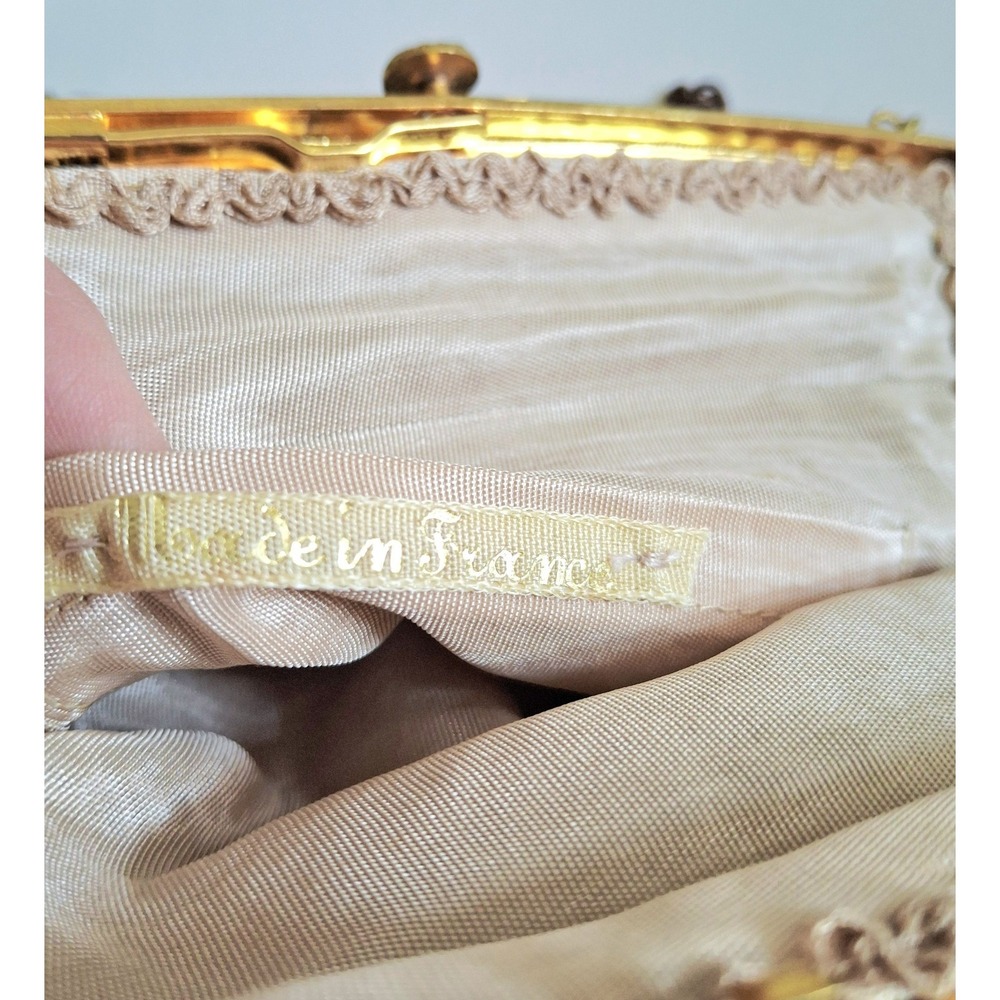 Vintage French Gold Color Beaded Purse Evening Bag W/ Fringe Retro Glam - Picture 5 of 8
